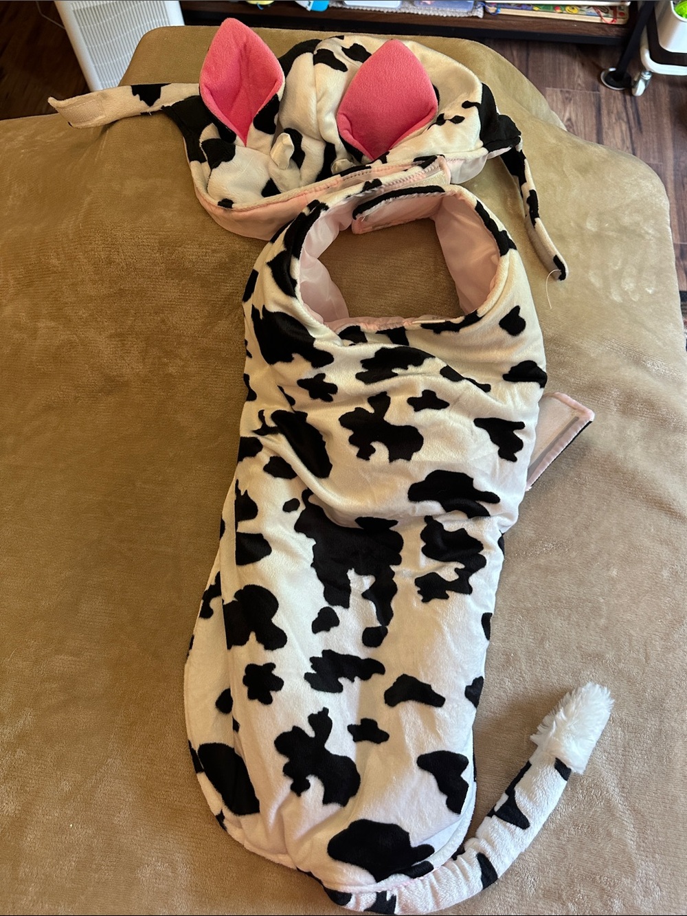 Cow Print Hooded Dog Costume with Pink Lining